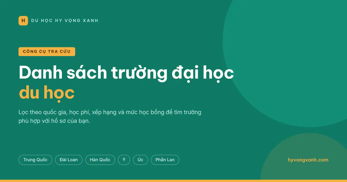 Danh sách trường đại học du học — Du học Hy Vọng Xanh